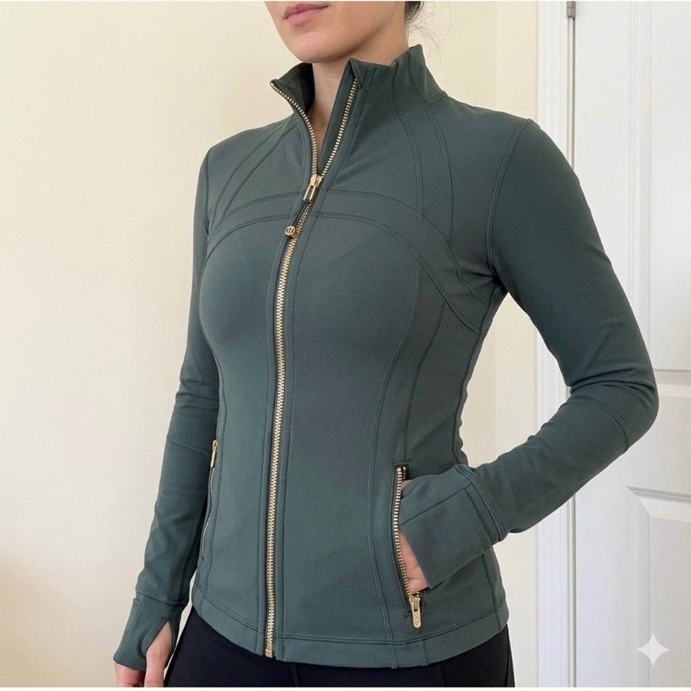 Lululemon Define Jacket Luon Green Gold Zip Slim Fit Athletic Layer Size 6